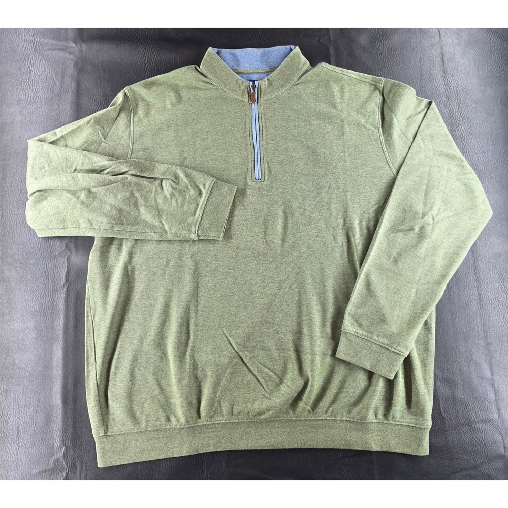 Johnnie-O Mens 2XL Heathered Green 1/4 Zip Pullover Sweatshirt Mock Neck
